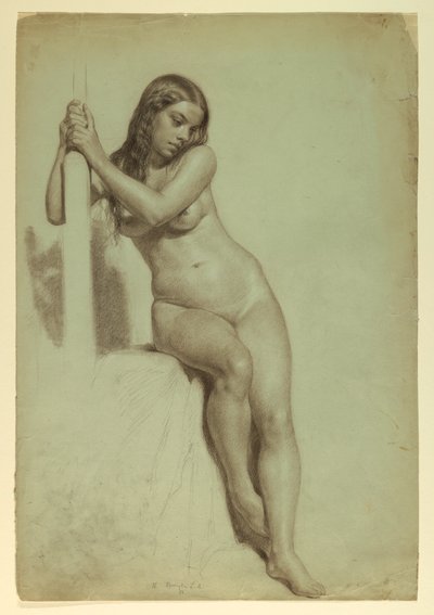 Disegno, Nudo femminile appollaiato su uno sgabello, 1858 da Daniel Huntington