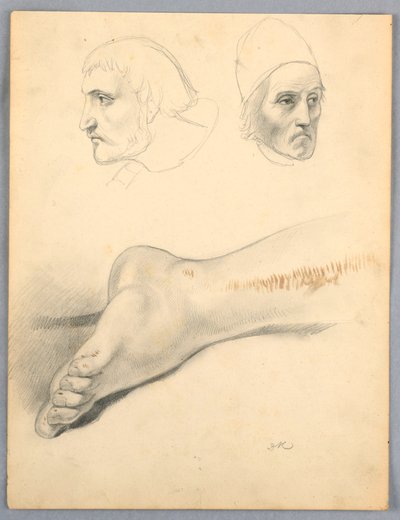 Disegno, piede destro e due teste S, 1852 da Daniel Huntington