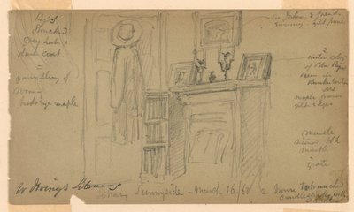 Disegno, Biblioteca di Washington Irving a Sunnyside, 16 marzo 1860 da Daniel Huntington