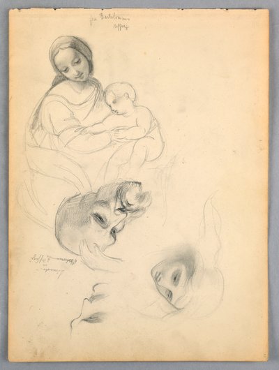 Madonna col Bambino, schizzi da Leonardo Da Vinci e Fra Bartolomeo di opere agli Uffizi, Firenze da Daniel Huntington