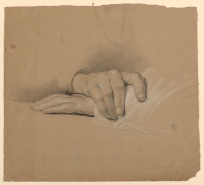Studio delle mani per una donna anziana in "Comunione dei malati" da Daniel Huntington