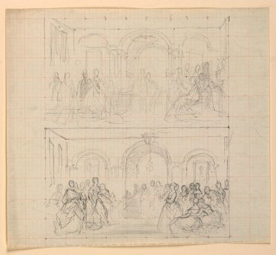 Due Composizioni di Figure per il Dipinto "La Corte Repubblicana" (Il Giorno della Ricezione di Lady Washington) da Daniel Huntington