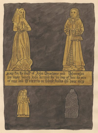 Piastra di ottone per John e Tomasina Goodyere dalla chiesa di Teddington da Daniel Lysons