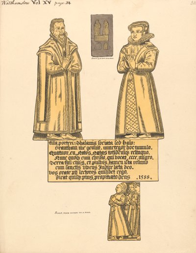 Piastra di ottone per Mrs. Hale, figlia di Porter, Chiesa di Walthamstow da Daniel Lysons