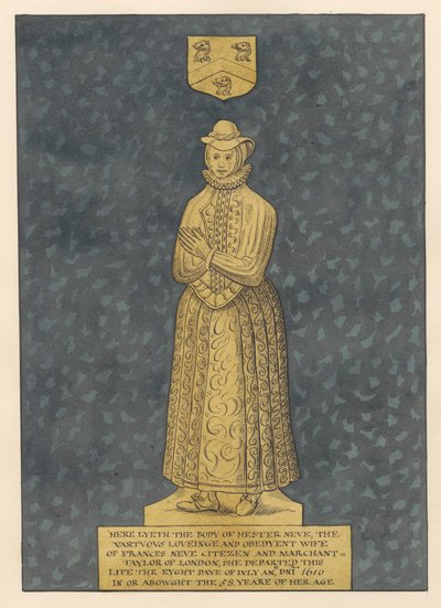 Piastra di ottone per Mrs. Hester Heve dalla chiesa di East Ham da Daniel Lysons
