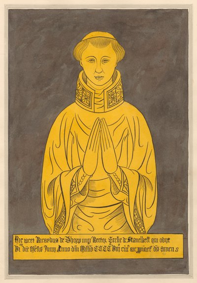 Piastra di Ottone per Richard de Thorp, dalla Chiesa di Stanwell da Daniel Lysons