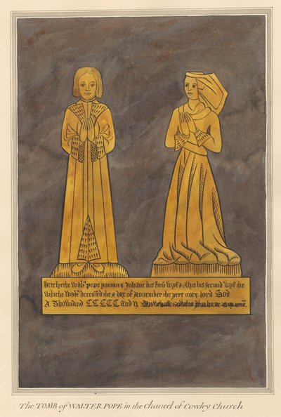 Piastra di Ottone per Walter e Alice Pope e il loro figlio dalla Chiesa di Cowley da Daniel Lysons