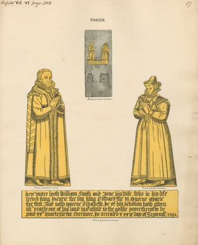 Piastra di ottone per William e Jane Smith dalla chiesa di Enfield da Daniel Lysons