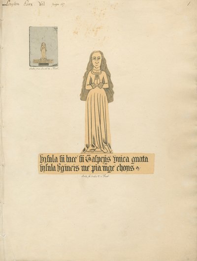 Piastra di ottone di una donna dalla chiesa di Layton da Daniel Lysons