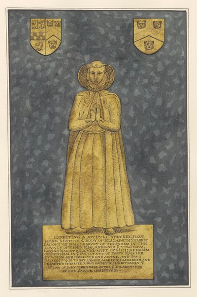 Piastra di ottone per Elizabeth Harvey dalla Chiesa di East Ham da Daniel Lysons