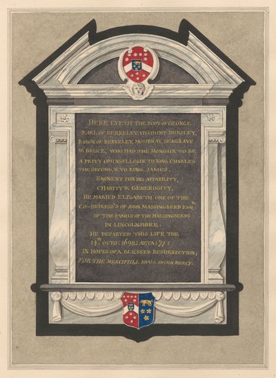 Memoriale di George, Conte di Berkeley dalla Chiesa di Cranford da Daniel Lysons