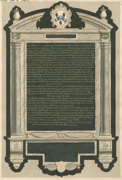 Memoriale di John Peryn dalla Chiesa di Acton da Daniel Lysons