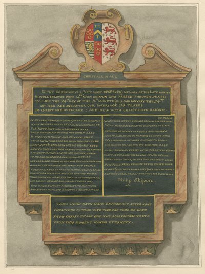 Memoriale di Mrs. Mary Skippon dalla Chiesa di Acton da Daniel Lysons