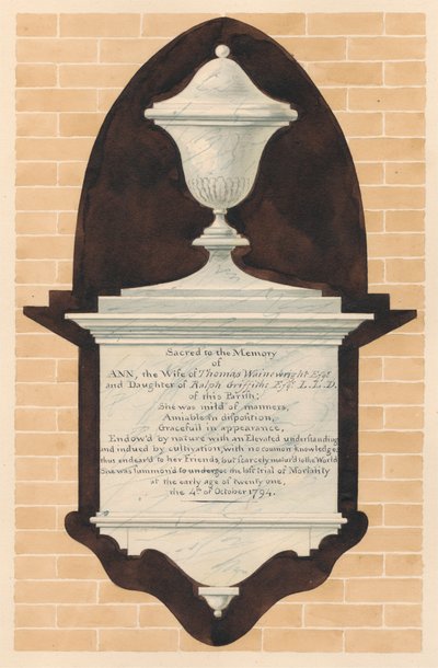 Memoriale ad Ann Wainewright, dalla Chiesa di Chiswick da Daniel Lysons