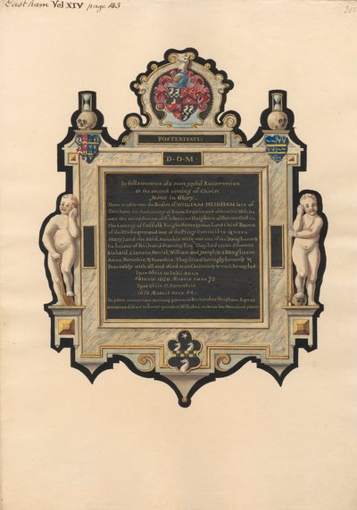 Memoriale a Anna e William Heigham dalla Chiesa di East Ham da Daniel Lysons