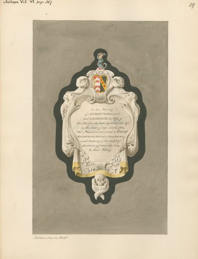 Memoriale ad Anthony e Katherine Nourse dalla Chiesa di Fulham da Daniel Lysons