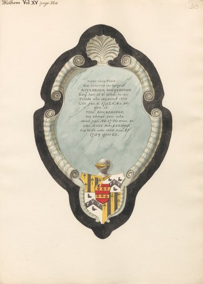 Memoriale a Baybrigg Buckeridge, sua moglie Mary e suo figlio Thomas, dalla Chiesa di West Ham da Daniel Lysons