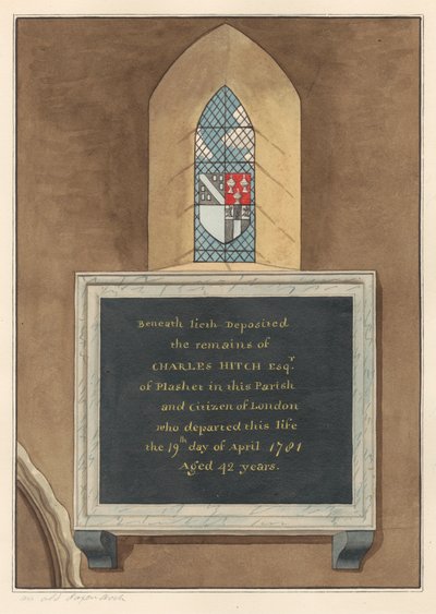 Memoriale a Charles Hitch dalla Chiesa di East Ham da Daniel Lysons
