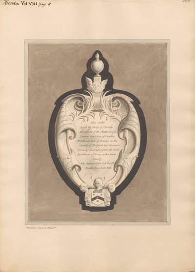 Memoriale a Charles Mordaunt dalla chiesa di Hendon da Daniel Lysons