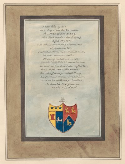 Memoriale a David Garrick dalla chiesa di Hampton da Daniel Lysons
