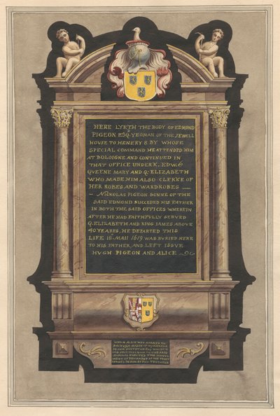 Memoriale a Edmond Pigeon e Nickolas Pigeon dalla chiesa di Hampton da Daniel Lysons