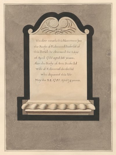 Memoriale a Edmund Scofield e sua moglie Ann dalla Chiesa di Cowley da Daniel Lysons