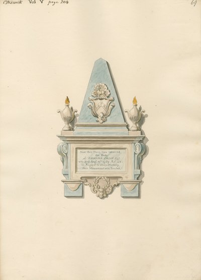 Memoriale a Edward Crisp dalla chiesa di Chiswick da Daniel Lysons