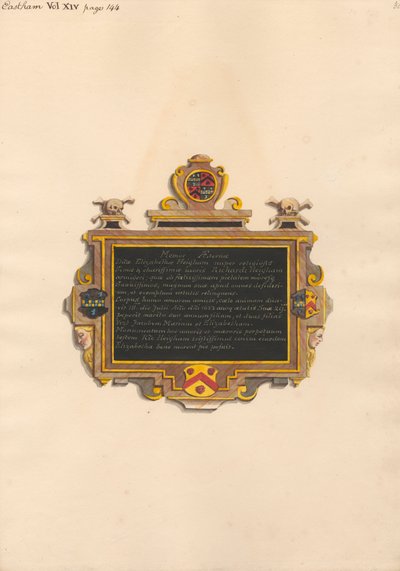 Memoriale a Elizabeth Heigham dalla Chiesa di East Ham da Daniel Lysons