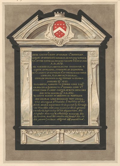 Memoriale a George Lord Berkeley dalla Chiesa di Cranford da Daniel Lysons