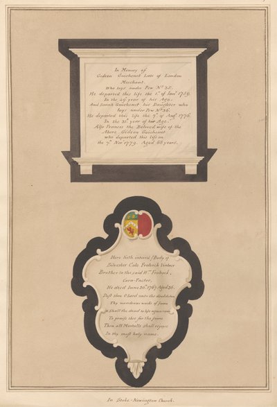 Memoriale a Gideon e Frances Guichenet e alla loro figlia Sarah anche a Silvester Cote da Daniel Lysons
