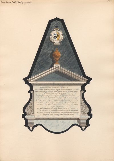 Memoriale a Heigham Bendish e Heigham Bendish Junior dalla Chiesa di East Ham da Daniel Lysons