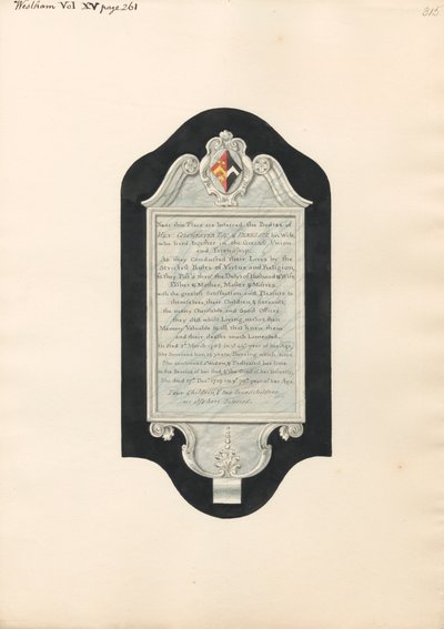 Memoriale a Henry e Penelope Colchester, e quattro figli e due nipoti, dalla chiesa di West Ham da Daniel Lysons