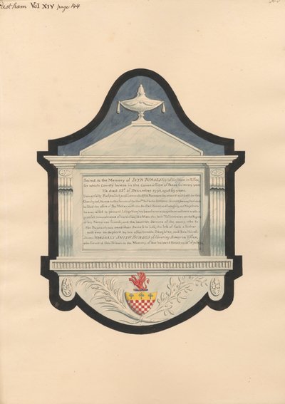 Memoriale a Inyr Burgess, dalla Chiesa di East Ham da Daniel Lysons