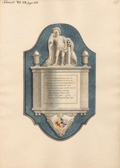 Memoriale a Isabella Nelson dalla Chiesa di Norwood da Daniel Lysons