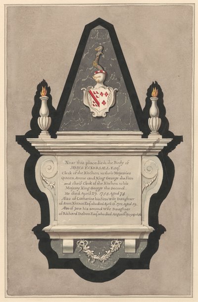Memoriale a James Eckersall e sua moglie Catherine e la sua seconda moglie Jane dalla Chiesa di Drayton da Daniel Lysons