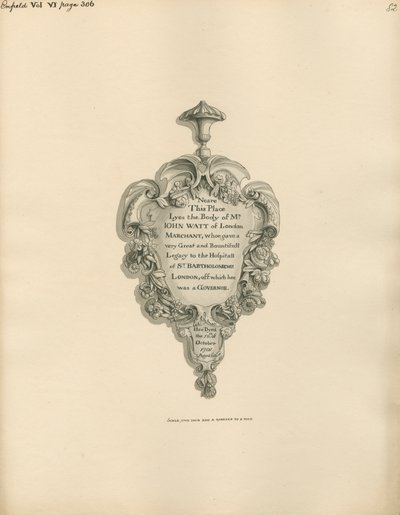 Memoriale a John Watt dalla Chiesa di Enfield da Daniel Lysons
