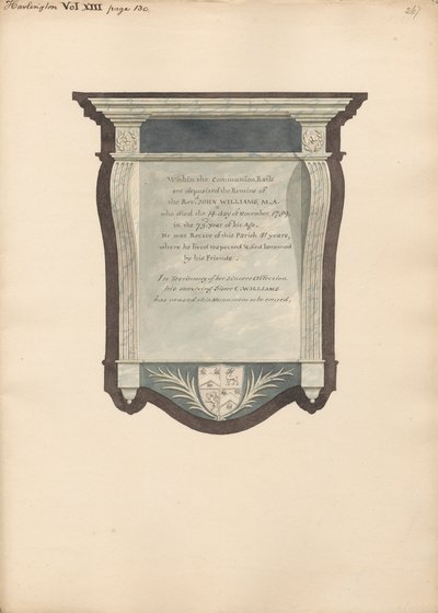 Memoriale a John William dalla chiesa di Harlington da Daniel Lysons