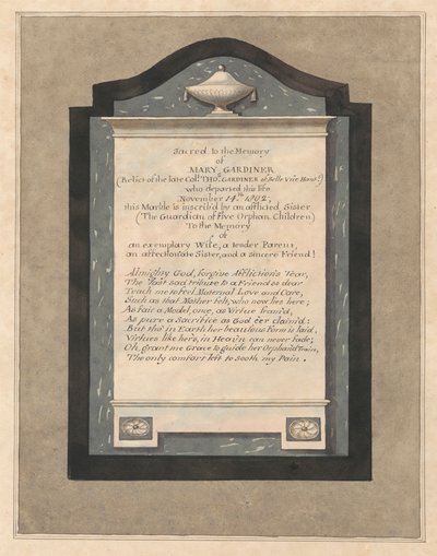 Memoriale a Mary Gardiner dalla chiesa di Hampton da Daniel Lysons