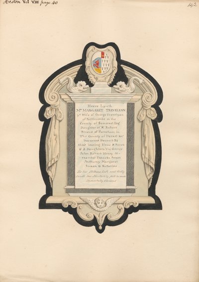 Memoriale a Mrs. Trevelyan dalla chiesa di Heston da Daniel Lysons