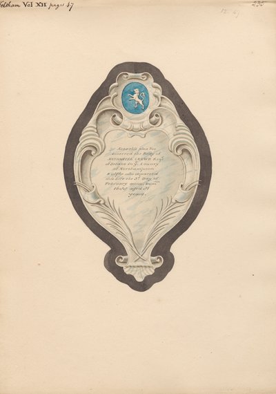 Memoriale a Nathaniel Crewe dalla Chiesa di Feltham da Daniel Lysons