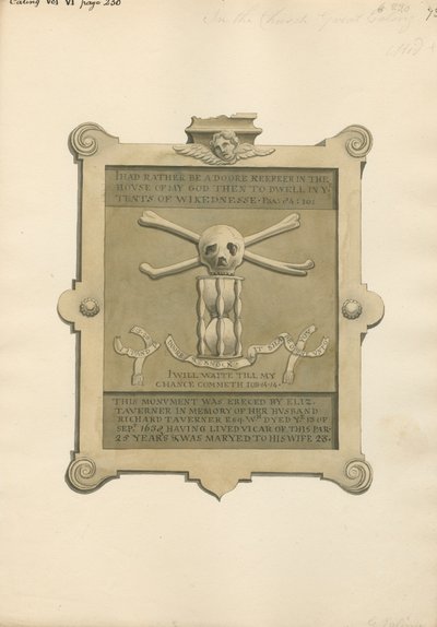 Memoriale a Richard Taverner dalla Chiesa di Ealing da Daniel Lysons