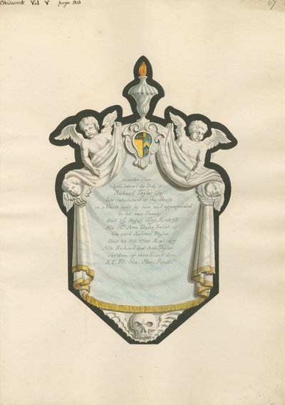Memoriale a Richard Taylor e Mrs. Ann Taylor e i loro figli Richard e Anne dalla Chiesa di Chiswick da Daniel Lysons