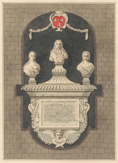 Memoriale a Sir John Benett e le sue mogli Elizabeth e Bridget dalla Chiesa di Harlington da Daniel Lysons