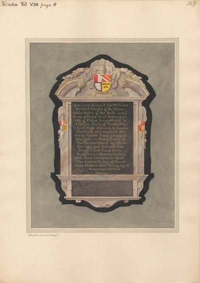 Memoriale a Sir William Herbert dalla Chiesa di Hendon da Daniel Lysons
