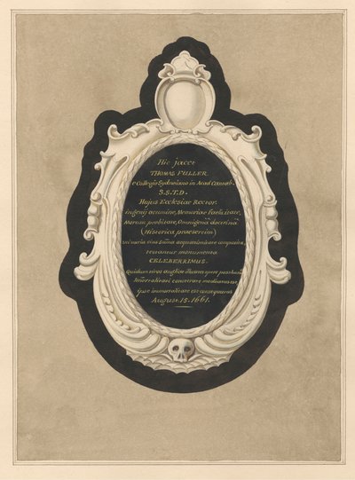Memoriale a Thomas Fuller dalla Chiesa di Cranford da Daniel Lysons