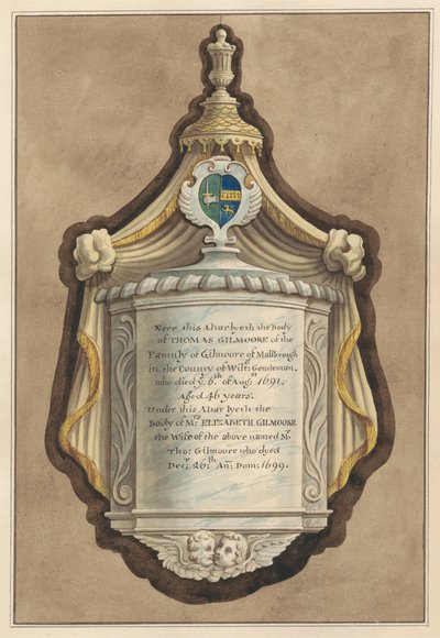 Memoriale a Thomas Gilmoore e Mrs. Elizabeth Gilmoore dalla Chiesa di Twickenham da Daniel Lysons