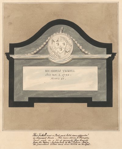 Memoriale per un poeta, Richard Tickell dalla chiesa di Hampton da Daniel Lysons