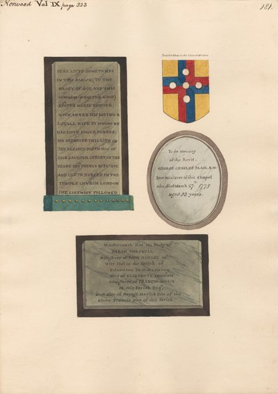 Memoriali a Xpofer e Agnes Merick, George Charles Black, e Sarah Horsnell, Elizabeth Ascough, e George Merick da Daniel Lysons
