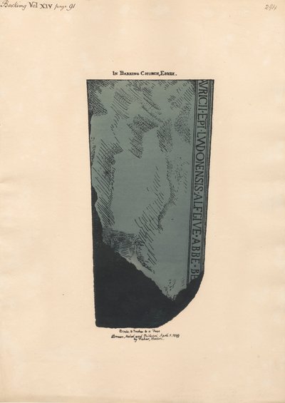 Pezzo di Lapide dalla Chiesa di Barking, Essex da Daniel Lysons