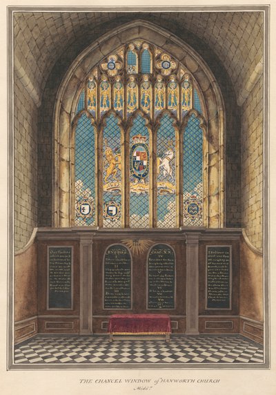 La finestra del presbiterio della Chiesa di Hanworth da Daniel Lysons